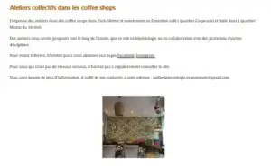 atelier, ateliers, brain gym, coffee shop, éducation kinesthésique, aromachologie, wai wong, kinésiologie, kinésiologue, paris, paris 18ème, ernestine café, belle aura, mairie du 18 ème, grandes carrières, jules joffrin, lamarck caulaincourt, guy moquet